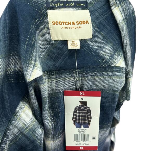 Scotch Soda Blue Plaid Cropped Flannel Top Women Sz XL Tomboy Femm Mountain Town - Picture 6 of 16